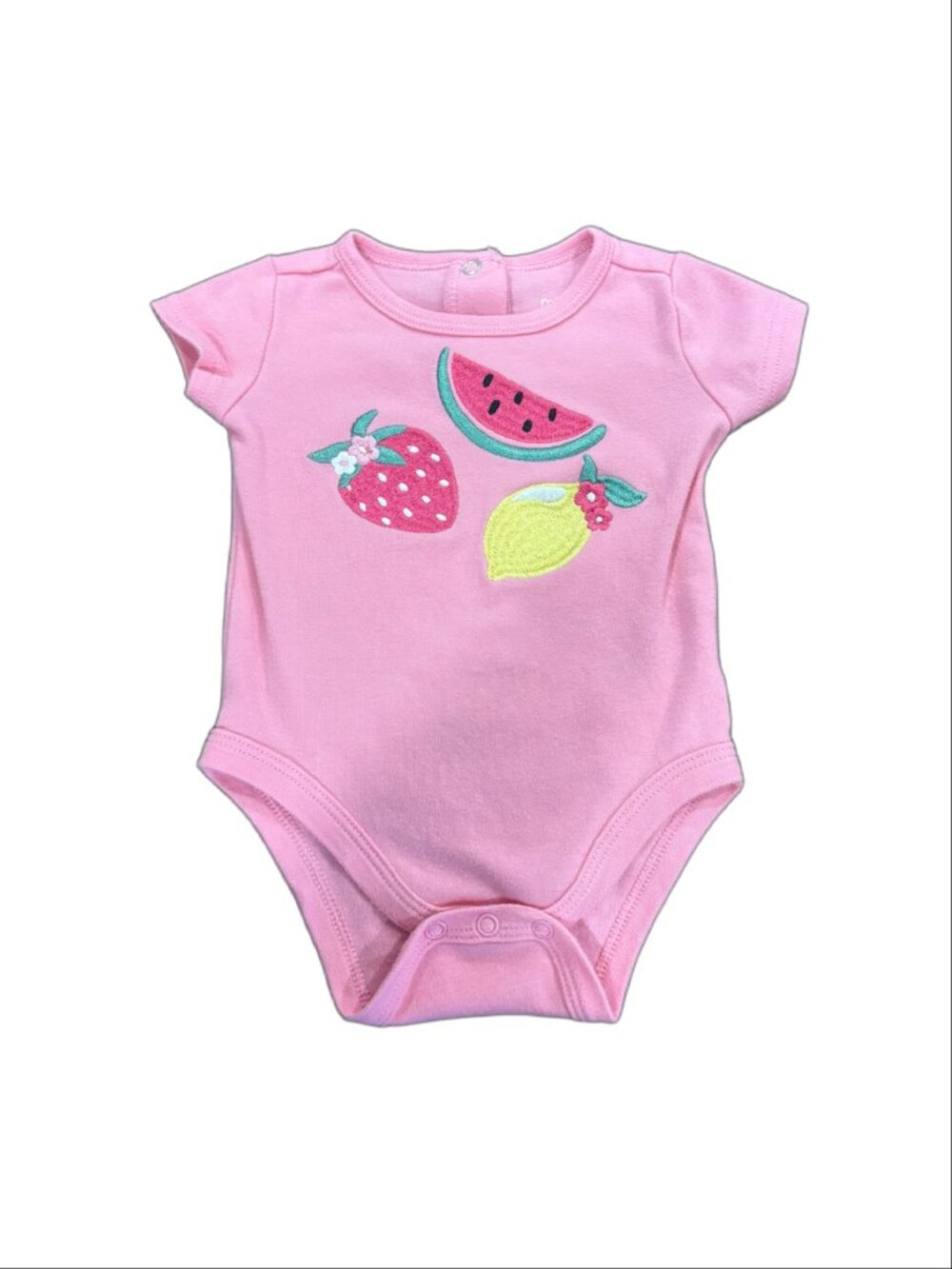 Minibean Baby Girls Fruit Appliqué Short-Sleeve Bodysuit (Pink, Size 3-6 Months)